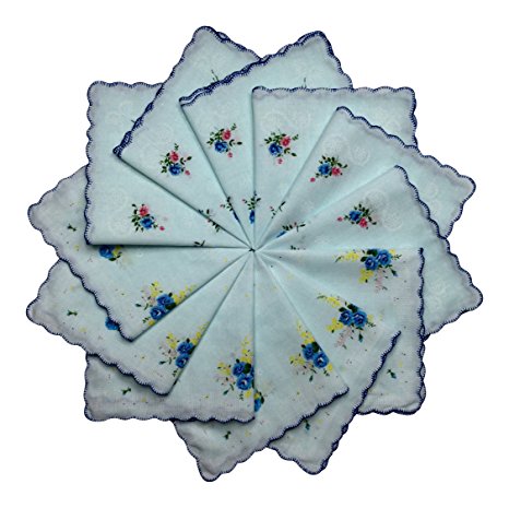 Q.T. Bamboo Women's Cotton Handkerchiefs 12 Pack Vintage Inspired Floral Design