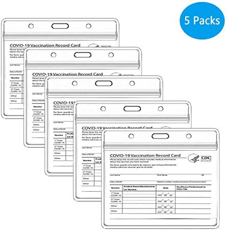 5 Pack CDC Vaccination Card Protector 4 X 3In, FINEST  Immunization Record Vaccine Cards Cover Holder, Extra Thick Clear Plastic ID Badge Holder with Waterproof Type Resealable Zip