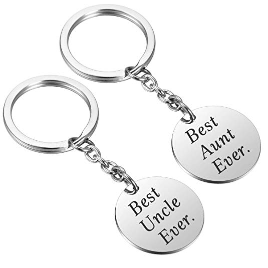 Best Aunt Uncle Ever Gift Set 2 Pack New Aunt Keychains Promoted to Uncle Gifts Stainless Steel