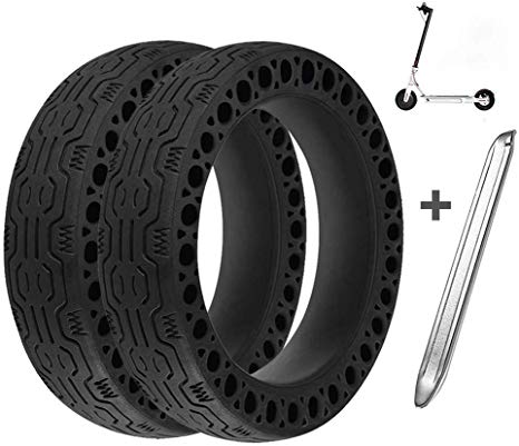 Suremita 2 Pieces Honeycomb Rubber Solid Tire for Xiaomi M365 Electric Scooter, 8.5 Inch Tire Tubeless Solid Tyre for Mijia M365   1 Stainless Steel Tire Levers