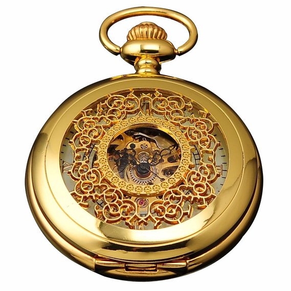 AMPM24 Luxury Golden Luminous Mens Mechanical Pocket Watch   Chain Gift WPK020