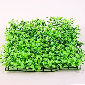 SLSON Aquarium Decorations Grass Artificial Plastic Lawn 9 inches Square Landscape Green Plants for Saltwater Freshwater Tropical Fish Tank Decoration,with 8 Pcs Suction Cups