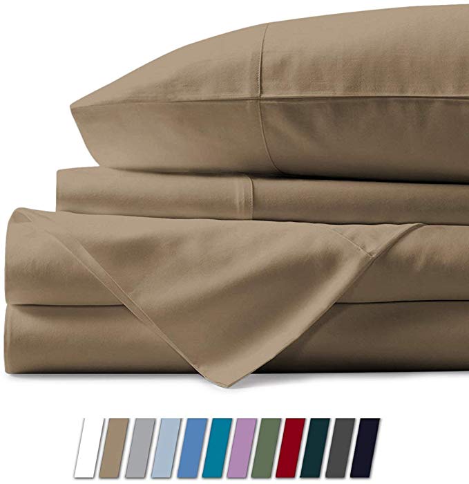 Mayfair Linen 100% Egyptian Cotton Sheets, Taupe Twin Sheets Set, 600 Thread Count Long Staple Cotton, Sateen Weave for Soft and Silky Feel, Fits Mattress Upto 18'' DEEP Pocket