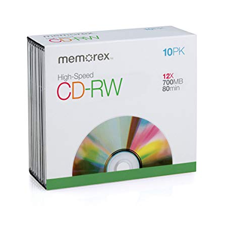Memorex 700MB/80-Minute 12X CD-RW Media (10-Pack with Slim Jewel Cases)