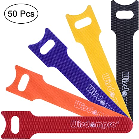 50 Pack 4 Inches Hook and Loop Cable Ties, Self-gripping Fastening Cord Strap by Wisdompro - Reusable, Durable Functional Ties to Keep Your Home, Office, Workspace from Tangled Messes of Cords