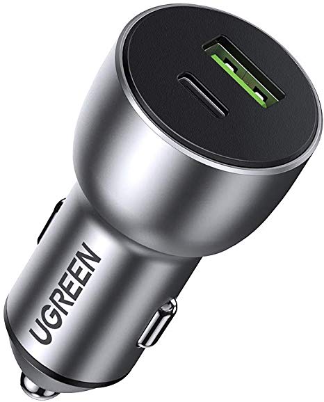 UGREEN USB C Car Charger, Aluminum 36W 2-Port Type C PD Fast Charging with 18W Power Delivery & Quick Charge 3.0 Compatible with iPhone 11/11 Pro/11 Pro MAX/XS/XR/X/8, iPad Pro, Samsung S10 /S10/S9