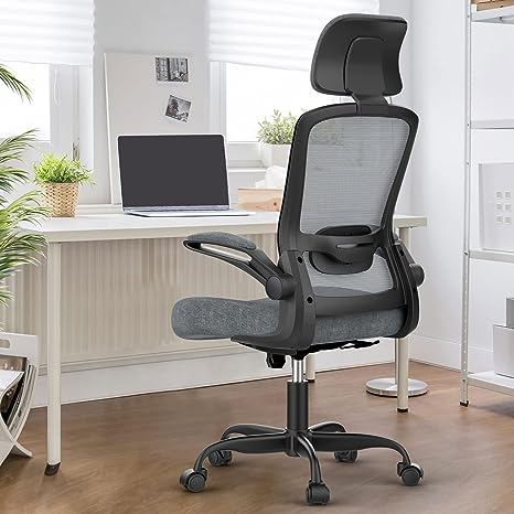 Ergonomic Office Chair, Home Office Desk Chair with Adjustable Headrest & Lumbar Support. High Back Mesh Computer Chair with Thickened Cushion &Flip-up Armrests, Task Executive Chair Black (Graphite)