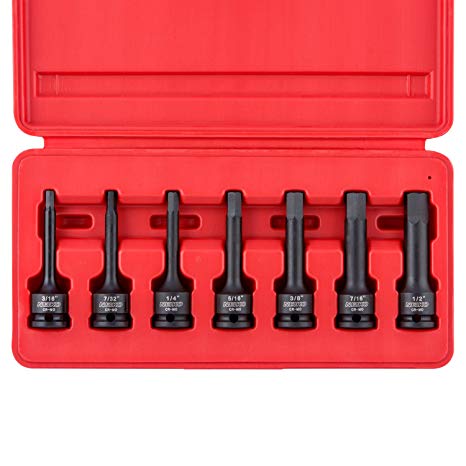 Neiko 01131B 3/8-Inch Allen Hex Driver Impact Socket Set, SAE 3/16 Inch - 1/2 Inch, Cr-Mo | 7-Piece Set