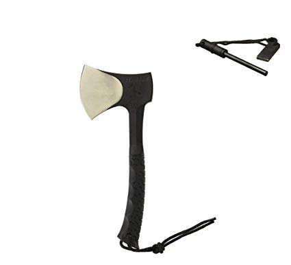 SCAXE10 11.1in Full Tang Hatchet with 3.6in Stainless Steel Blade and TPR Handle for Outdoor Survival Camping and Everyday Carry (Hatchet with Fire Striker Included)