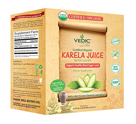 Karela Juice / Bitter Gourd / Bitter Melon 1000 Milliliter - USDA Certified Organic By Vedic Juices