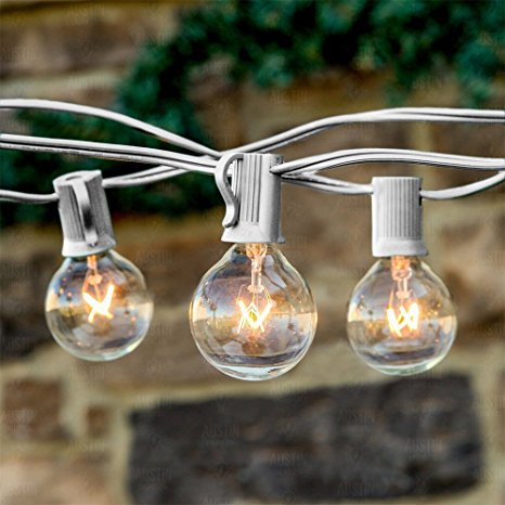 25 Foot G40 Globe String Lights With Bulbs – White Wire – By Austin Light Co. - UL Listed. Indoor and Outdoor. Commercial Grade. Great for patios, cafés, parties, homes, bistros, weddings, backyards