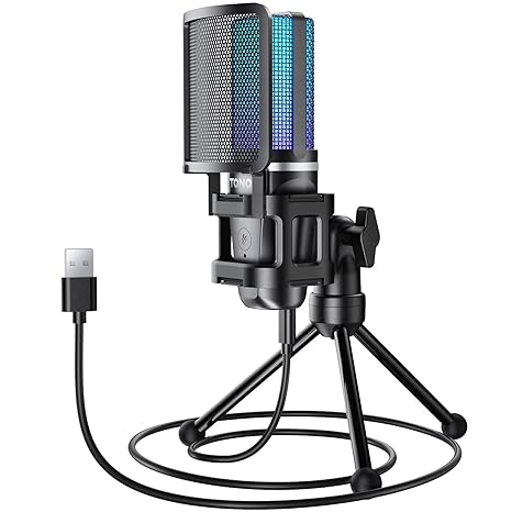 TONOR Gaming USB Microphone for PC, RGB Condenser Computer Mic with Tripod Stand, Quick Mute, Gain Control, for Gaming, Streaming, Podcasting, Recording, Cardioid Mic Kit for Laptop/PS4/PS5 TC777 Pro