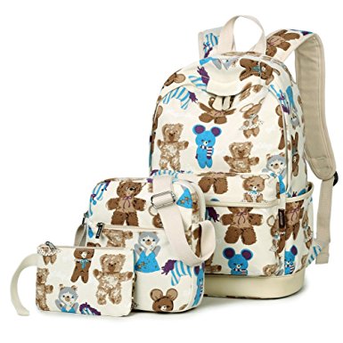 3 Pieces Cute Animal School Backpack Set 14inch Laptop Bookbags for Girls