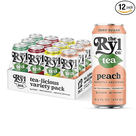 Ryl Iced Tea, Variety Pack, 16.0 Fl Oz (12-Pack), Sugar Free Iced Tea with Immunity Boosting Polyphenols (No Artificial Ingredients)