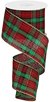 Red Green Plaid Christmas Ribbon - 2 1/2" x 10 Yards - Gold Wired Edges, Presents, Gift Wrapping, Garland, Wreath, Swag, Bows