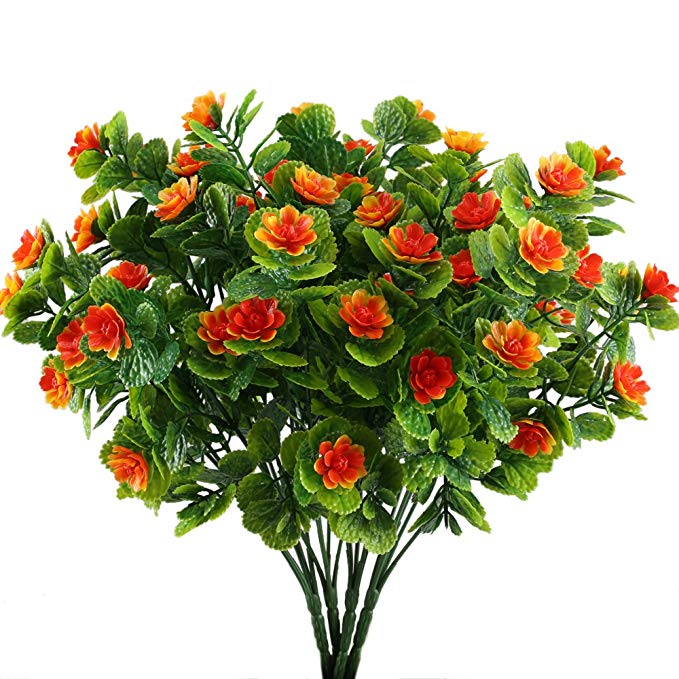 Nahuaa 4PCS Artificial Flowers Fake Plastic Plants Greenery Bushes Orange Daffodils Bundles Indoor Outdoor Table Centerpieces Arrangements Home Kitchen Office Hanging Baskets Spring Decorations