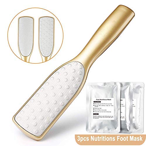 MASWATER Foot File/Foot Rasp/Callus Remover/Foot Scrubber with Double Side Scrubs for Your Foot Care Pedicure at Home on Feet Without Pain (Golden Mask)