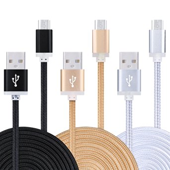 Ineer 3-Pack Micro USB Cable Premium Nylon Braided 6FT USB 2.0 A Male to Micro B Charger Cable for Android, Samsung Galaxy S7, S6, Note 5, HTC, LG, Sony, Blackberry and More Android Device