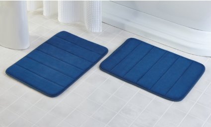 2 Pack - 17"x 24" Microfiber Memory Foam Bath Mat with Anti-Skid Bottom (Navy Blue)