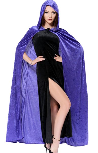 Womens Velvet Hooded Cloak Costumes Halloween Wizard Hooded Party Cape