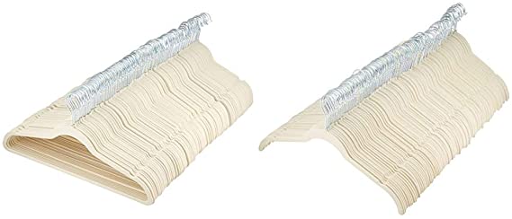 AmazonBasics Slim, Velvet, Non-Slip Clothes Suit Hangers, Ivory/Silver - Pack of 100 & Velvet Shirt Dress Clothes Hangers, 100-Pack, Ivory/Beige - AQ-W0006