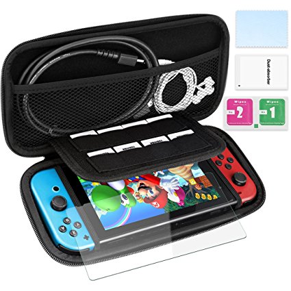 Nintendo Switch Carrying Case, ToHayie Nintendo Switch Protector Kits『 Nintendo Carrying Case   Tempered Glass Screen Protectors』For Nintendo Switch 2017 (Black)