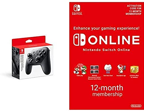 Nintendo Switch Pro Controller Black   Switch Online 12 Months [Download Code]