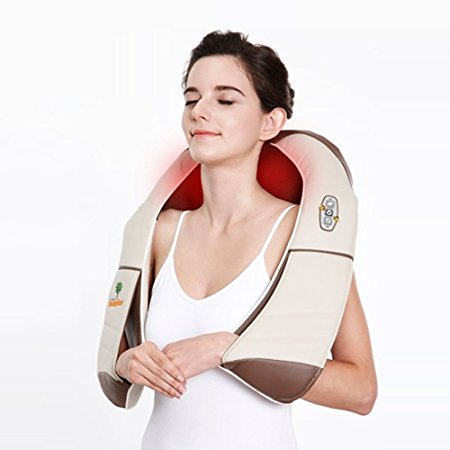 Cordless Shiatsu Premium Back Massager / Neck, Shoulder Massager - [Hueplus] Deep Kneading Massage Pillow with Heated 3D Tension Technology - FDA Registered