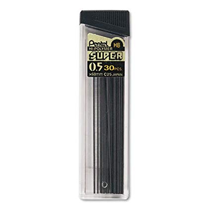 Super Hi-Polymer Lead Refills, 0.5mm, HB, Black, 30 Leads/Tube, Sold as 1 Tube