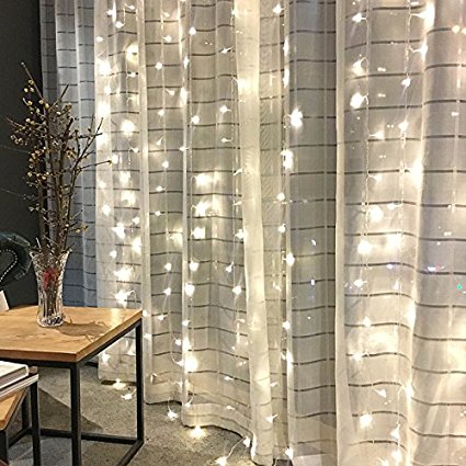 Twinkle Star 300 LED Window Curtain String Light Christmas,Wedding Party Home Garden Bedroom outdoor indoor wall Decorations 9.8ft (White)