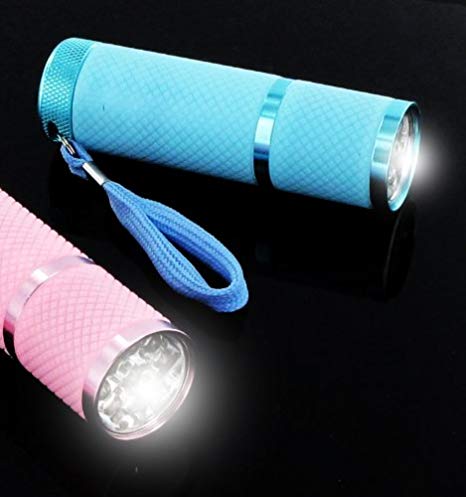 ASAB Superbright 9 Led Torch Glow in The Dark Grip Car Home Outdoors Emergencies Flash Light Camping Fishing Hiking 3 X AAA Batteries Included (Pink)