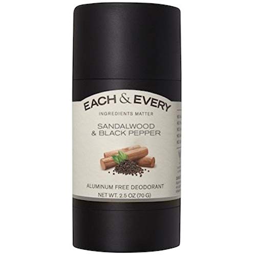 Each & Every All Natural 2.5oz Deodorant for Men and Women | Non-Toxic, Aluminum Free, Baking Soda Free, Paraben Free | Vegan, Cruelty Free | Made with Essential Oils, Sandalwood & Black Pepper