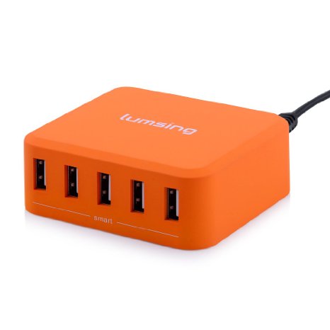 Lumsing 40W 5-Port Desktop USB Charger Smart Fast Charging Power Adapter for iPhone 6S Plus 6S 6 Plus 6 5S 5 iPad Air Note Samsung Galaxy S6 Edge S5 HTC LG BT headset and more Orange