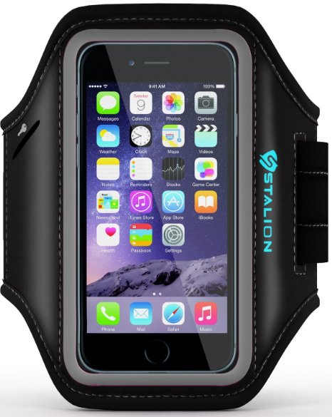 iPhone 6 Armband  Stalion Sports Running and Exercise Gym Sportband iPhone 6 47-InchJet BlackLifetime Warranty WaterSweat Proof  Card Holder