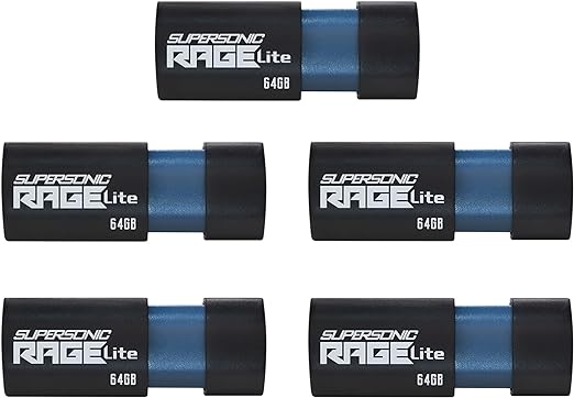 Patriot Supersonic Rage Lite USB 3.2 Gen 1 Flash Drive - 64GB 5 Pack, Lot of 5 - PEF64GRLB325