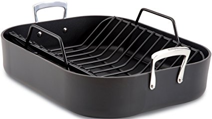 All-Clad E87599 Hard Anodized Aluminum Scratch Resistant Nonstick Anti-Warp Base 16-Inch by 13-Inch Large Roaster Roasting Pan with Nonstick Rack / Cookware, Black