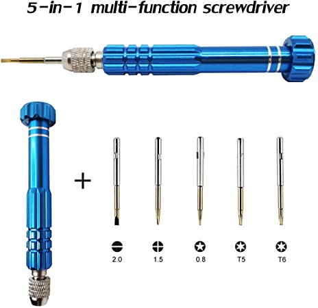 5-in-1 Multifunctional Precision Screw Driver(torxT5~T6, 1.5,-2.0,star0.8), PTSLKHN S2 Steel Magnetic Screwdriver Kit for Electronics, iPhone and other Cellphone, Eyeglass, Jewelry and More