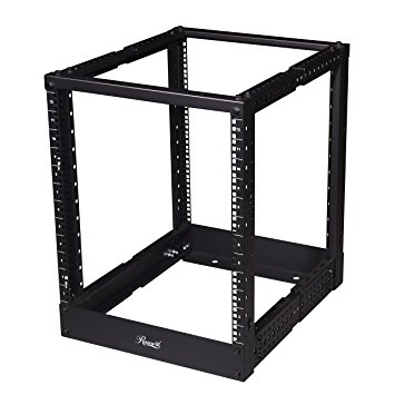 Rosewill 12U Adjustable Depth Open Frame 4 Post Server Rack Cabinet with Cable Management Hooks - Black (RSR-4P12U001)