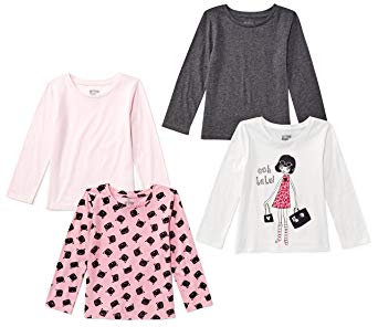 Amazon Brand - Spotted Zebra Girls' Toddler & Kids 4-Pack Long-Sleeve T-Shirts