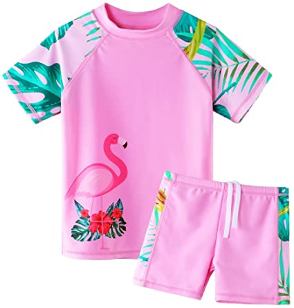Girls Two Piece Swimsuit Floral UPF 50  Rash Guard Set Kids Swimwear