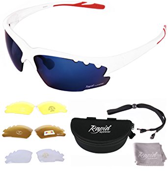 Breeze White CYCLING SUNGLASSES Interchangeable Blue, POLARIZED & Clear Lenses