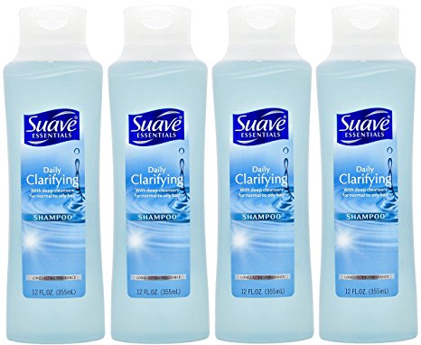 4 Pack, Suave Essentials Shampoo Daily Clarifying, 12oz Ea.