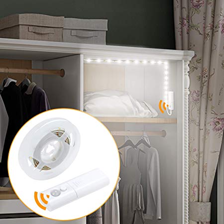 Amagle LED Motion Sensor Strip Closet Light 2 AAA Batteries Operated Dual Mode Motion Activated Closet Under Bed Counter Cabinet Night Lights with Sensor for Bedroom Kitchen Mirror Nature White 4000K