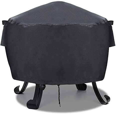 Kasla Fire Pit Cover Round 36 x 36 x 20 inch - 600D Heavy Duty Waterproof with PVC Backing for Patio Firepits (Black)
