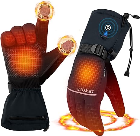 LEWOTE Heated Gloves, Electric Rechargeable Heated Hand Warmer Ski Waterproof & Windproof Touchscreen Gloves