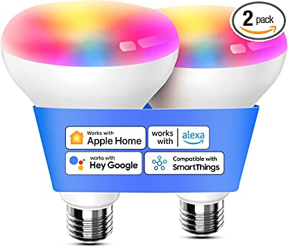 meross Smart Light Bulb, BR30 WiFi Flood LED Bulbs Support Apple Homekit, Siri, Alexa & Google Assistant, Full Color Changing RGBWW Dimmable 1300 Lumens 100W Equivalent, 2 Pack