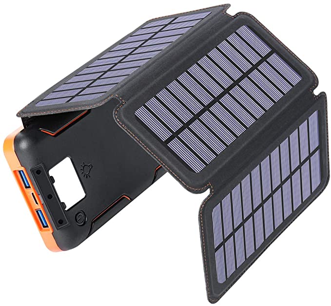 Solar Charger 25000mAh, Hiluckey Outdoor Portable Solar Power Bank with 4 Solar Panels, 18W PD USB C Fast Charge External Battery Pack, 3 USB Ports for Smartphones, Tablets, etc