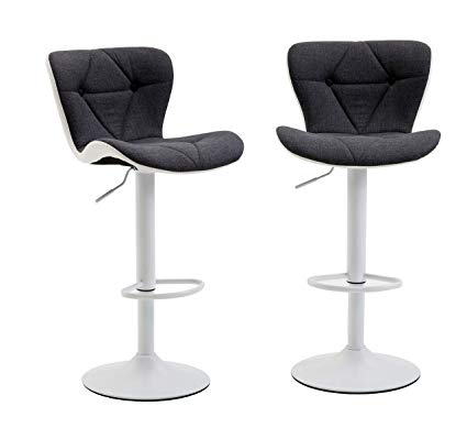 Ultimate New Modern Square Fabric Leather Swivel Adjustable Barstools,Counter Height Swivel Bar Stools Chair Square (Set of 2) (White)