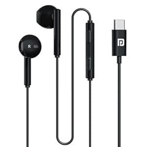 Portronics Conch Theta C in Ear Type C Wired Earphones with in Line HD Mic, Powerful Audio, 14.2mm Driver, Unique Earbuds Design, TPE Anti Tangle Wire, in line Controls, Wide Compatibility(Black)