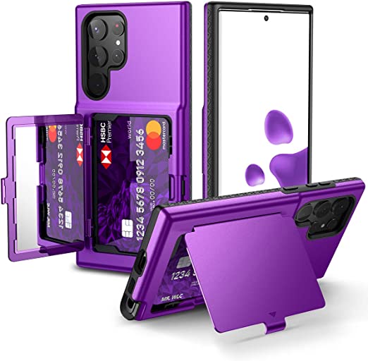 Samsung Galaxy S22 Ultra Case - WeLoveCase Wallet Case with Credit Card Holder & Hidden Mirror, All-Round Protection Shockproof Phone Cover Designed for Samsung Galaxy S22 Ultra, 6.81 inch Purple